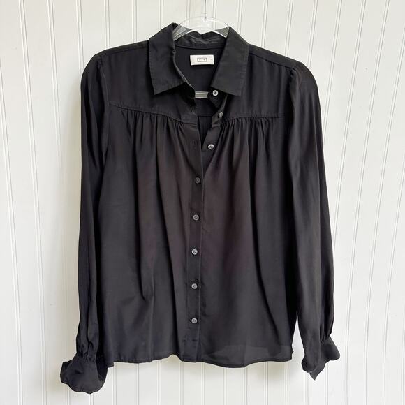 AYR Black Silk The New Age Button Down Shirt Blouse Women’s Size Small - Picture 3 of 9